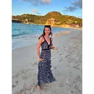 SALONI Multicolored Floral 100% Silk Sleeveless Jewel Rosette Lana Dress sz US 2